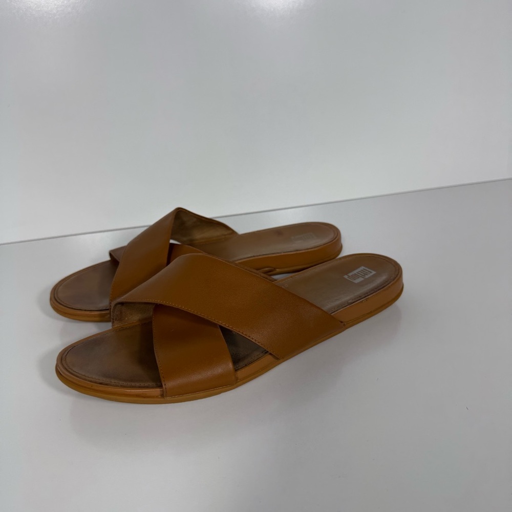 Fitflop Cognac Crisscross Slide Sandals